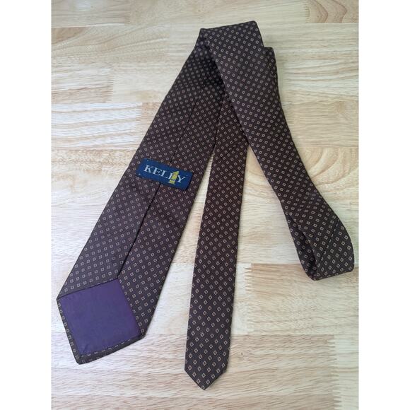 Vintage Kelly 1 Men's Neck Tie Brown Gold Geometric Squares - Picture 4 of 11